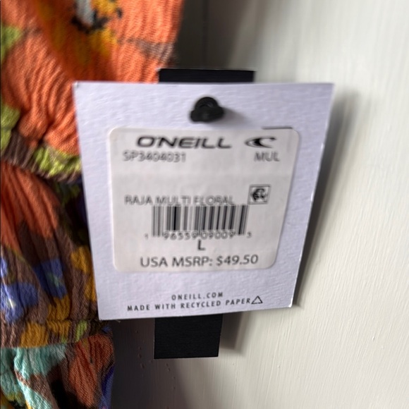 O'Neill Purple and Orange Puff Sleeve Baby Doll Blouse Floral Print Size L NWT - Picture 5 of 5